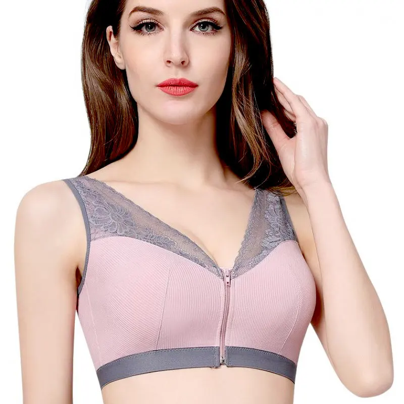 Mastectomy Bra Pocket Bra 90C for Silicone Breast Prosthesis Breast Cancer  Women Artificial Boobs Front Zipper