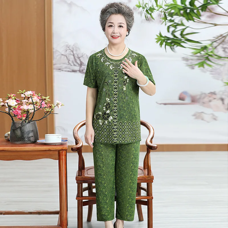 Floral Print O-neck Blouse Casual Pants 2-piece Suit For Women