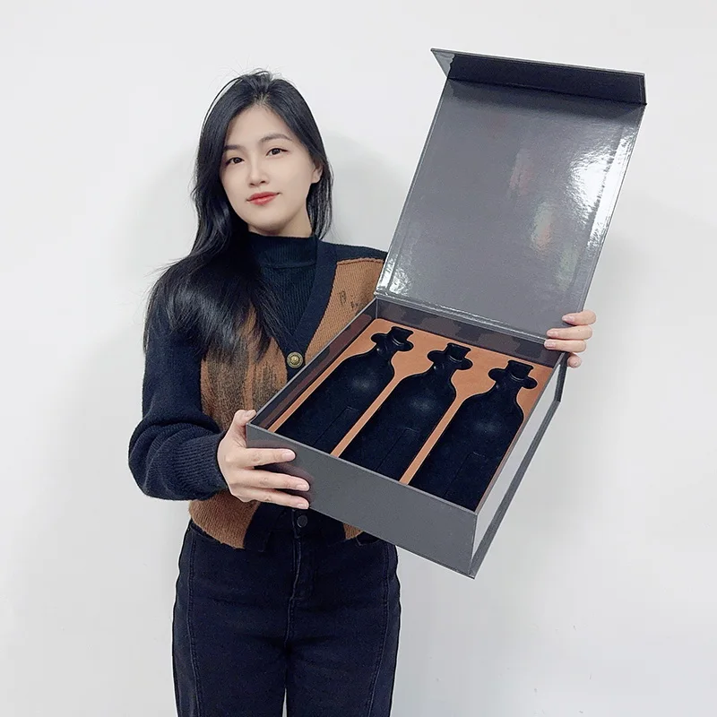 Wholesale Custom Black Premium Gift Box Luxury Large Package Cardboard Paper Wine Extension Magnetic Packaging Box manufacture