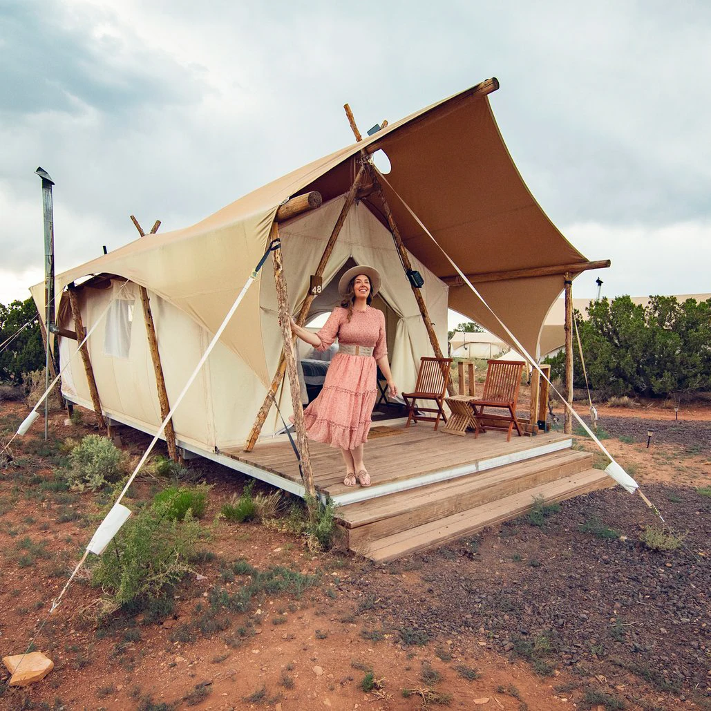 Canvas Wood Pole Desert Glamping Safari Tent for Sale|