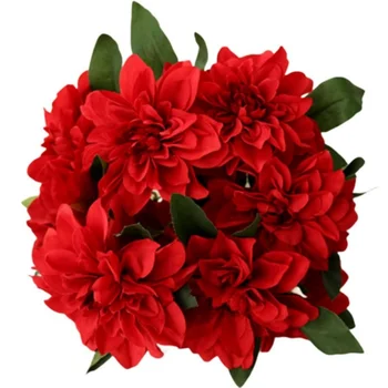 ArtIficial Dahlia Flower 10Heads Silk Dahlias Full Blooms Bushes Red Bouquet for Home Wedding Party Shower DIY Gift Decoration