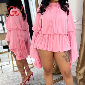 GX5553 Fashion 2026 Fall Women Clothing Vendor Ladies Street Wear Unique Long Lantern Sleeve Tops and Shorts 2 Piece Set