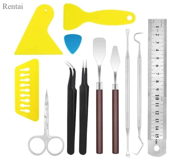 Basic Tools Set Ruler Scissors Tweezers Hook Scraper Spatula for