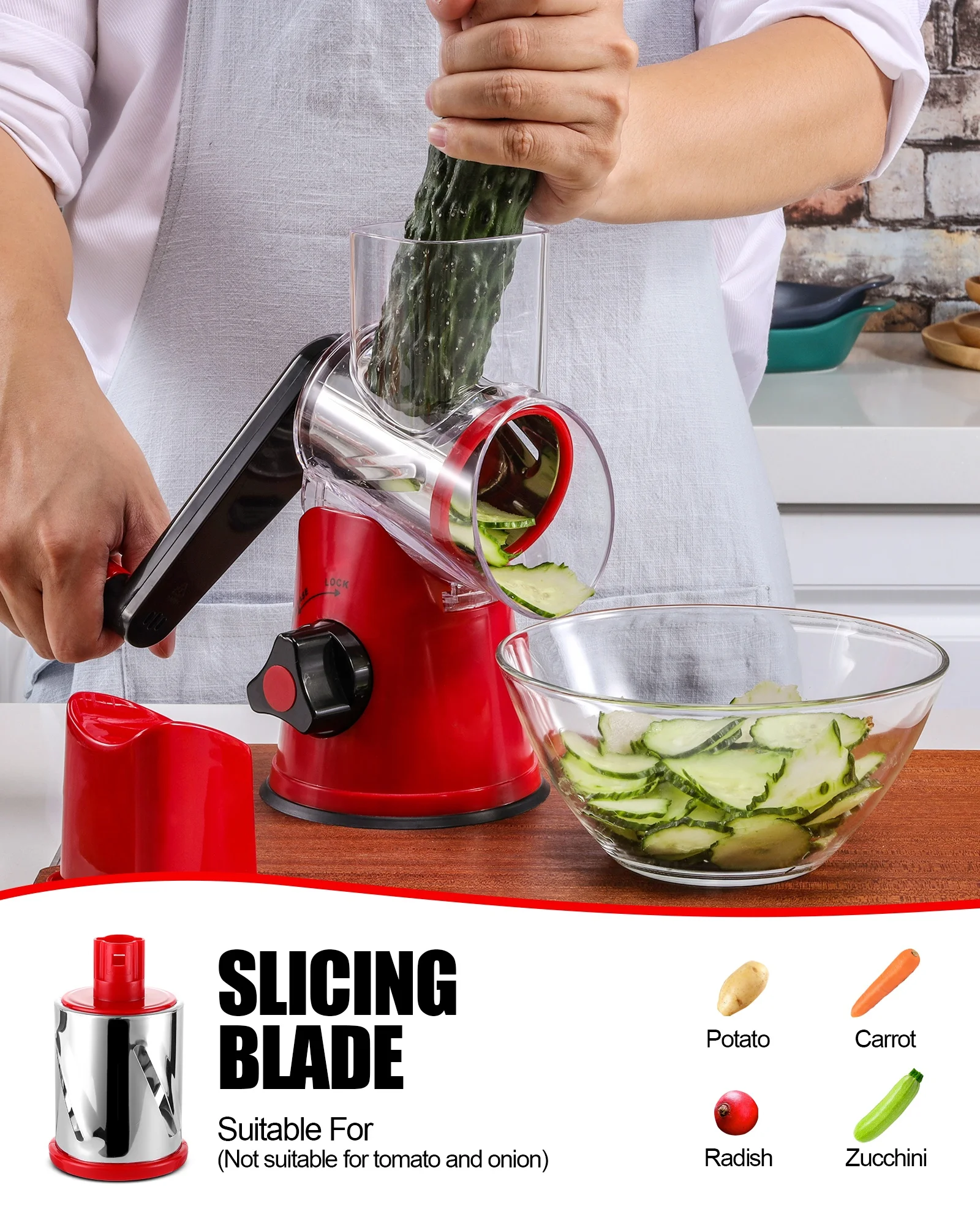 Multi Function Rotary Cheese Grater Kitchen Slicer 3 in 1 Vegetable Slicer Grater Manual Food Grater Vegetable Cutter