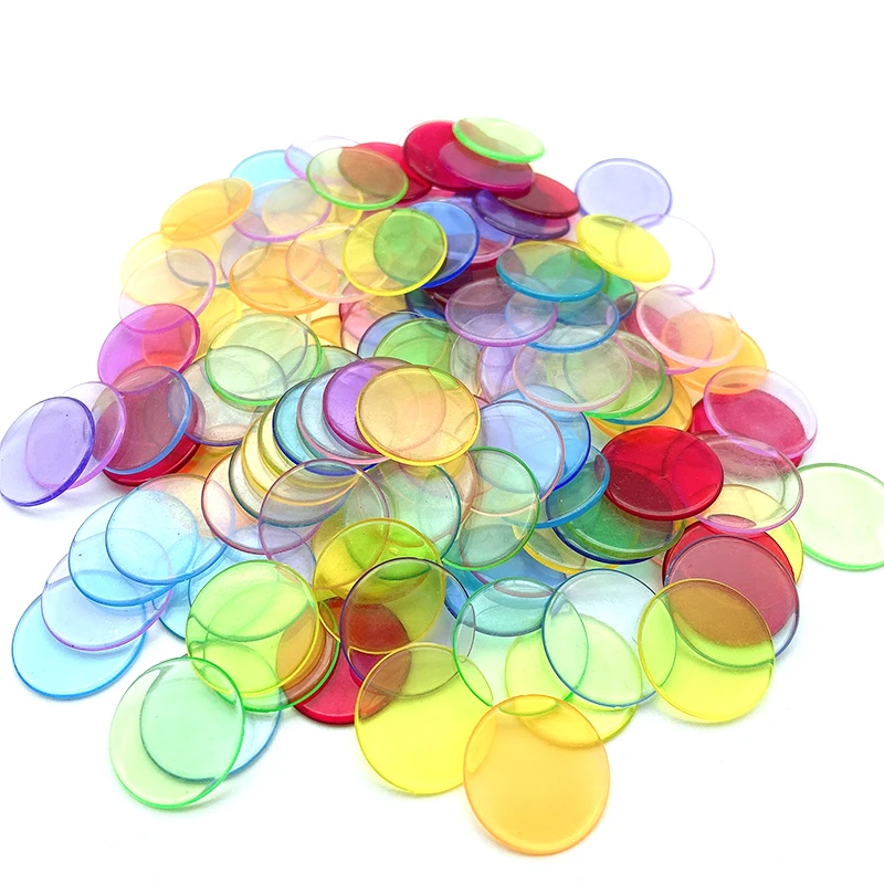 Оптовая продажа с завода, прозрачные пластиковые круглые чипы 20 мм для обучения школьным играм, игры в бинго, покерные чипы