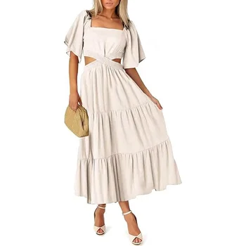 Backless Short Sleeve Tiered Ruffle Cut Out Party Dresses Women Elegant Dresses For Women Plus Size Dress
