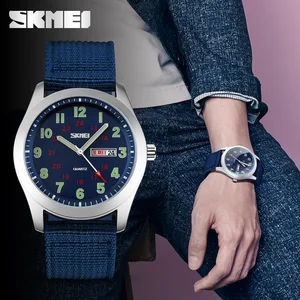 SKMEI 9112 Men's Quartz Watch 48mm Fashion Charm Korean Antique Luxury Design Nylon Strap High Quality Sample OEM