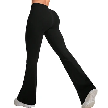 Wholesale Fitness Women Gym Solid Leggings High Waist Yoga Pants Scrunch Butt Tights Flared Leggings