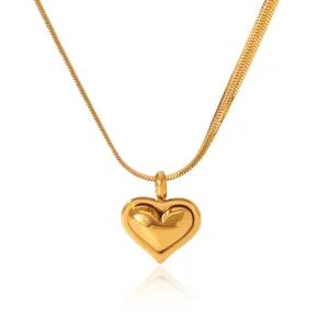 MW Hot Sale Fashion Ladies Necklaces High Quality 18K Gold Plated Flat Snake Chain Stainless Steel Heart Chain Necklace for Gift