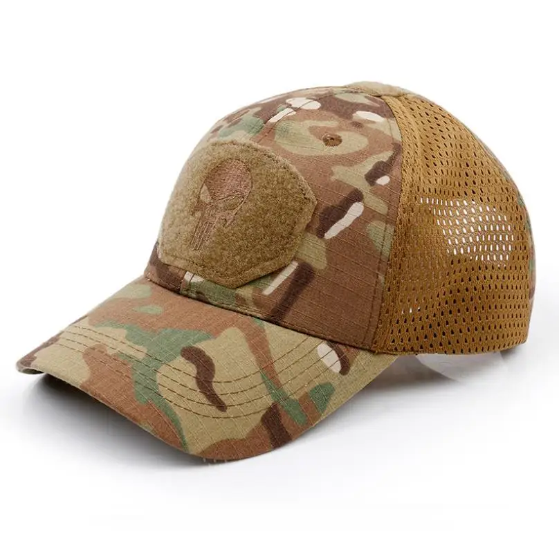 Punisher Skull Multicam Camouflage Operator Cap Men Mesh summer Fitted Tactical Cap Special Force Sn