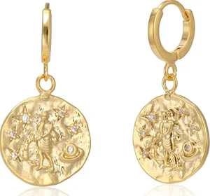 Minimalist Gold Plated Earrings Hoop Women 925 Sterling Silver Custom Zodiac Jewelry Hoop Earrings