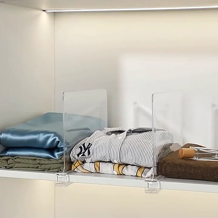 Transparent Plastic Bookshelf Wardrobe Divider Shelf Rack Organizer