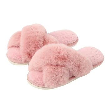 Simple Design Home Soft Bottom Women Fluffy Plush Indoor Slipper Slippers Fur Indoor Warm Cotton Slippers For Wholesale