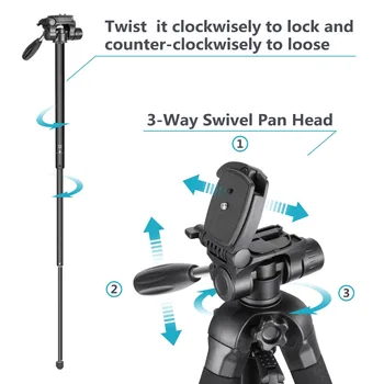 Neewer Camera Tripod Monopod Portable 22.4 Inches/57 cm Aluminum Alloy  with 3-Way Swivel Pan Head Carrying Bag for / product image