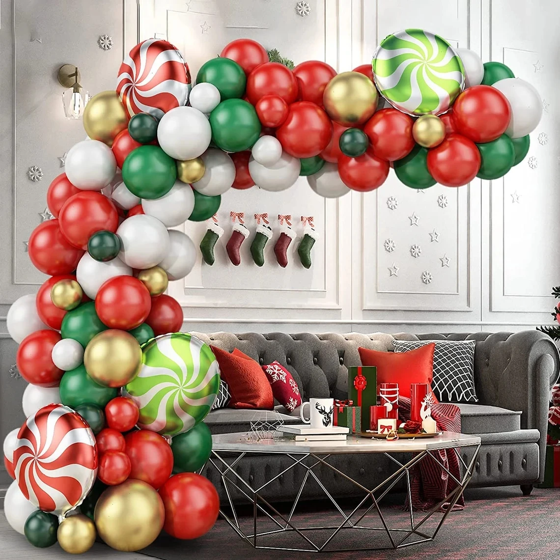 Red Green White Balloons Garland Kit Gingerbread Man Foil Balloon Arch ...