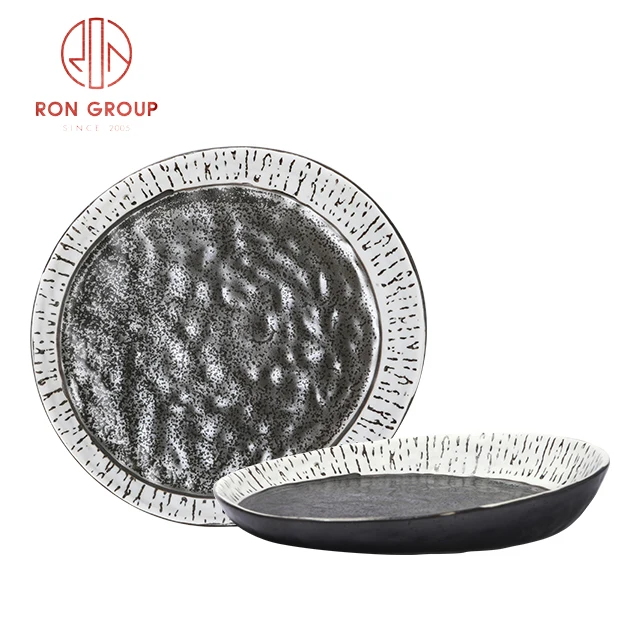 Wholesale Japanese Ink Style Hotel Catering Nightclub Round Porcelain Dinnerware Restaurant Plates Ceramic Dinner
