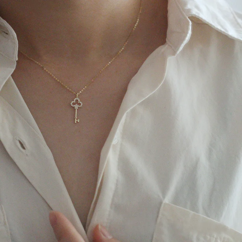Rainbowking Minimalist Customised 14k Key Diamond Jewelry Sets Gold Pendant 925 Silver Jewelry Necklace Collana Gioielli
