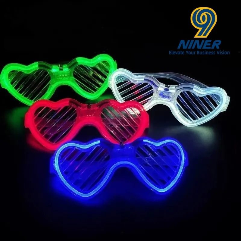 NINER9 Heart-shaped Louver Glowing Glasses Custom logo Holiday Glowing Props