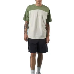 Bulk Crafted Cotton Cut Slightly Relaxed Fit Short Sleeves Crew Neck Two-tone Blocked T-shirt