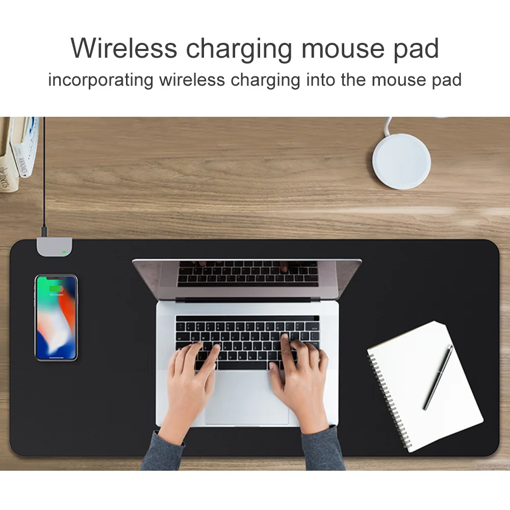 Гигантский кожаный водонепроницаемый коврик для мыши с напечатанным логотипом на заказ, 10 Вт, беспроводное зарядное устройство для быстрой зарядки телефона, Настольный коврик для мыши