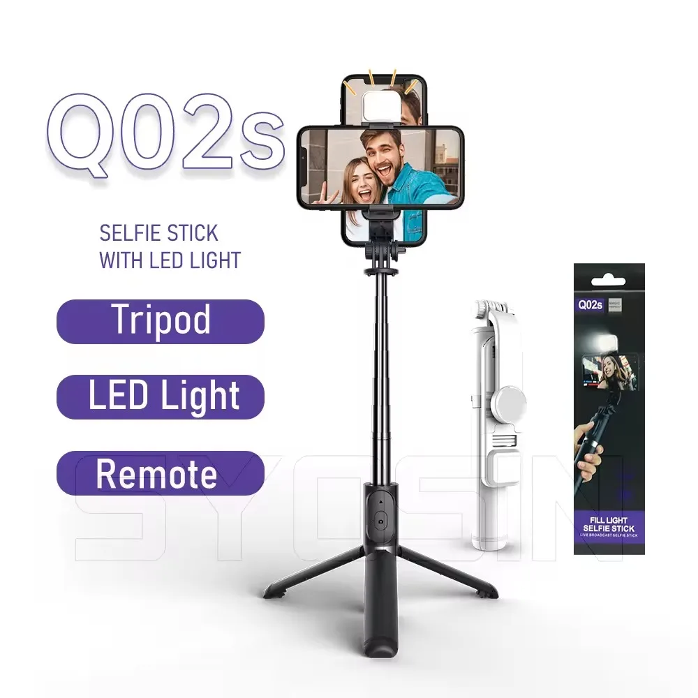 Q02s Wireless Selfie Stick Foldable Mini Tripod With Fill Light Shutter
