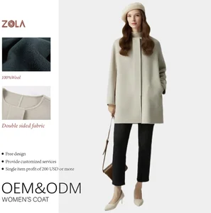 Solid Color Short Length Customized Size Winter Casual Wool Coat with Hidden Pockets for Office Lady
