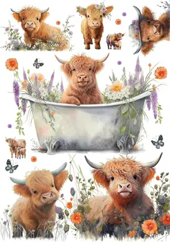 Reispapier Für Decoupage A4 – Vintage-Design 'Highland Calf', 2 Blätter, Italienische Qualität Zum Basteln