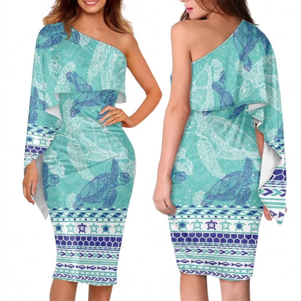 Vestido De Fiesta Hawaiano Con Estampado De Tortuga Polinesiano,Informal,Ceñido  Por Debajo De La Rodilla,Sin Mangas,De Un Hombro,Para Cóctel - Buy Vestidos  De Cóctel Vestidos De Fiesta,Vestidos Vestidos De Cóctel Formal  Elegante,Plus Tamaño