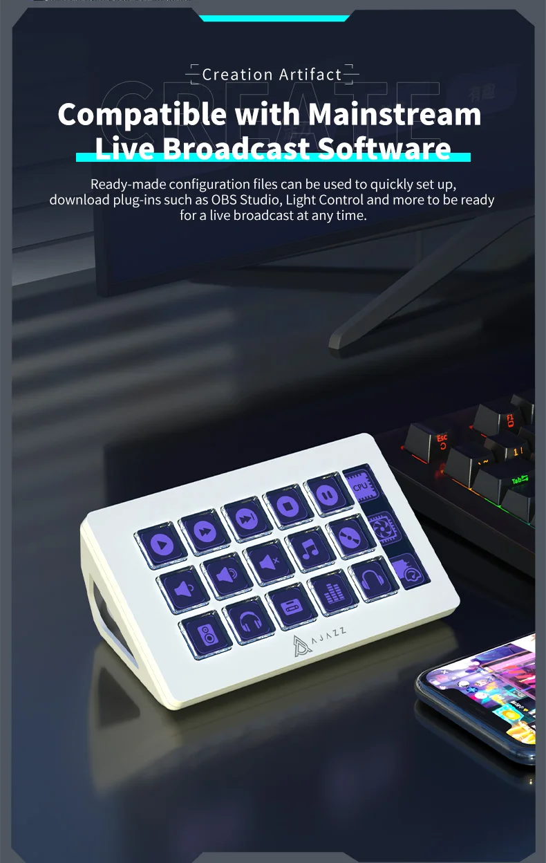 Ajazz Akp153 Customizable Lcd 15 Keys Stream Controller Keypad Stream