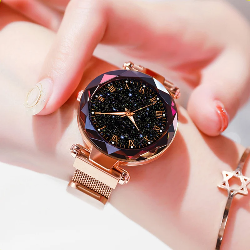 luxury women watches magnetic strap starry Alibaba