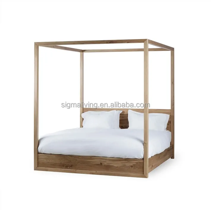 Bedroom big hotel double bed indoor wood furniture canopy bed