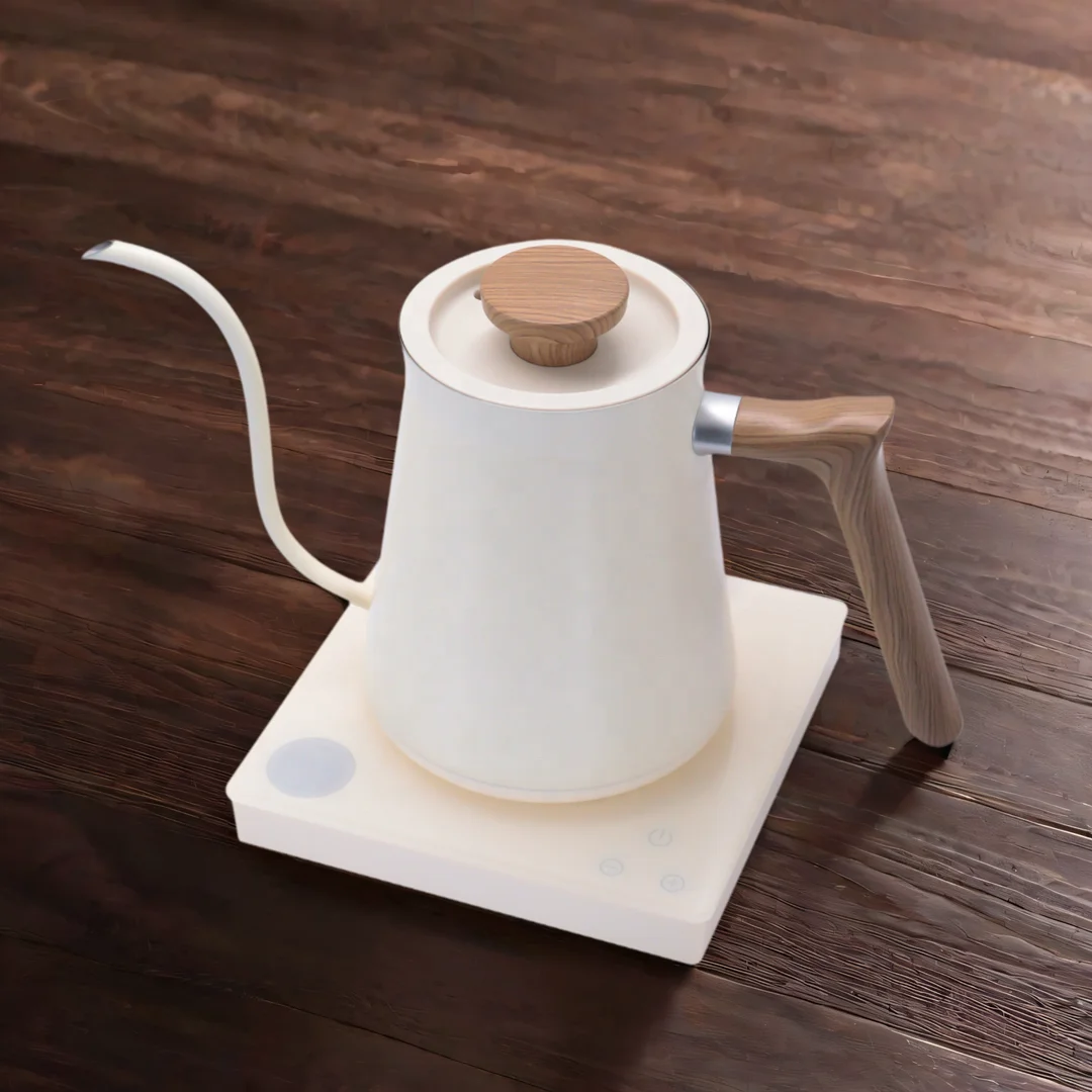 Bollitore A Collo Di Cigno In Acciaio Inox Con Coperchio In Legno – Beccuccio Lungo E Stretto Per Caffè E Tè, 18.6 X 9.1 Cm