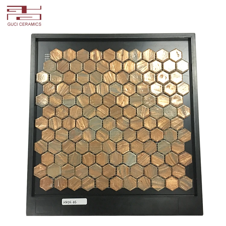 GUCI Copper Color Stainless Steel Metal Tiles Mosaic Wall Border Countertop Backsplash 300x300mm Hexagonal 6mm