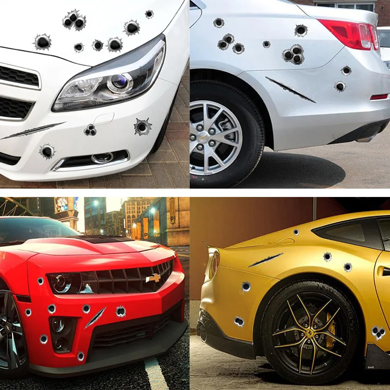Car Scratch Stickers Personality Simulation Bullet Hole Auto Bumper Stickers