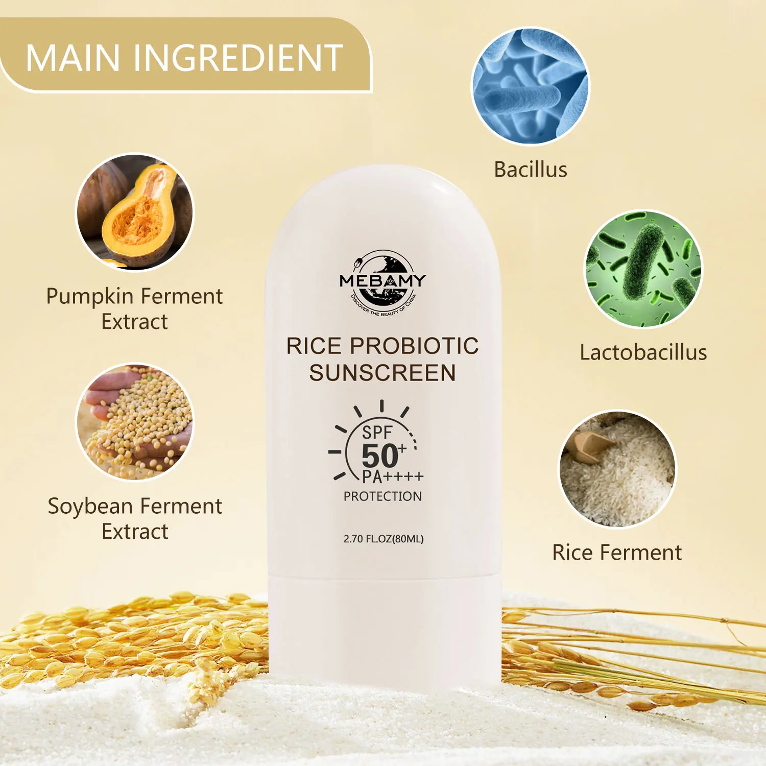Rice Probiotics Sunscreen Private Label Sun Protection Cream Spf 50 Korean Sunscreen Sun Block Cream for Face