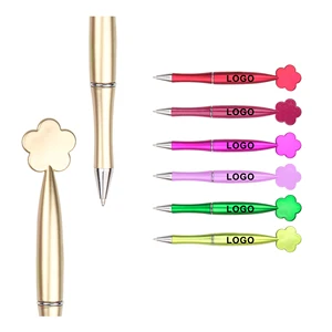Plastic Various Colors 1.00 MM Cheapest Top Flower Shapes Rotating Ballpoint Pen With Printed Logo Custom Advertise
