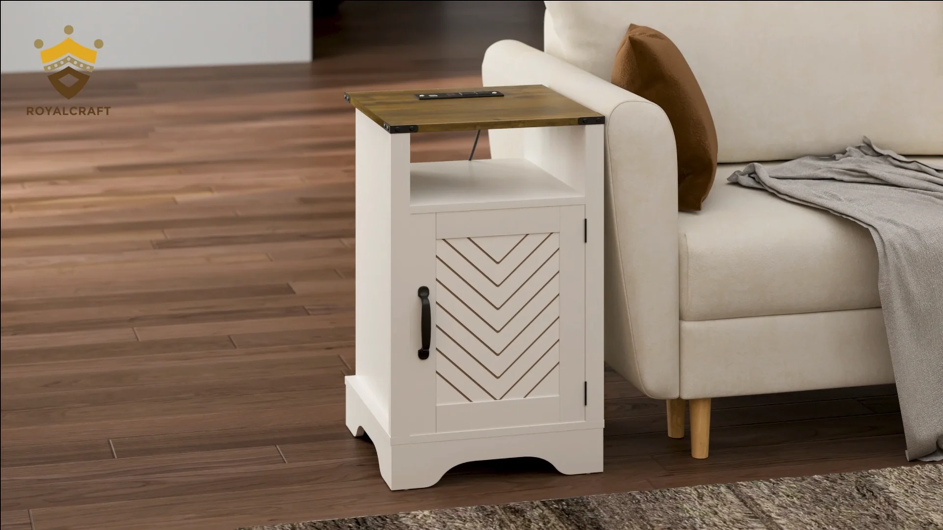 Modern Tall Dorm Wooden White Nightstands Bedside Tables With Charging