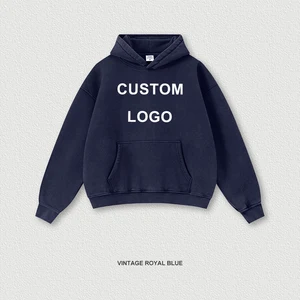 OEM ODM Winter 400G Oversized Streetwear Solid Color Mens Hoodies Loose Distressed Custom Vintage Washed Pullover Hoodie for Men