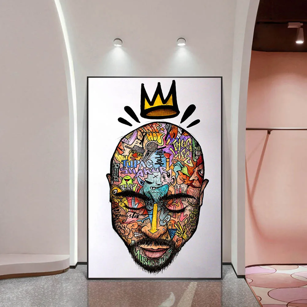 落書きの肖像とトゥパックキャンバス絵画ポスターやプリント2Pac