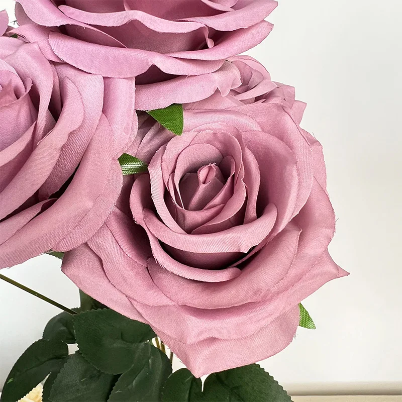 Wholesale High Quality 9 Heads Artificial Dusty Rose Silk Rose Flowers