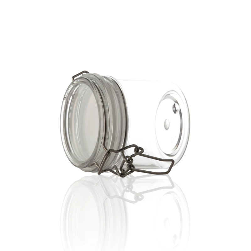 Wholesale 450ml customized sealed PET storage jar swing top clip lid