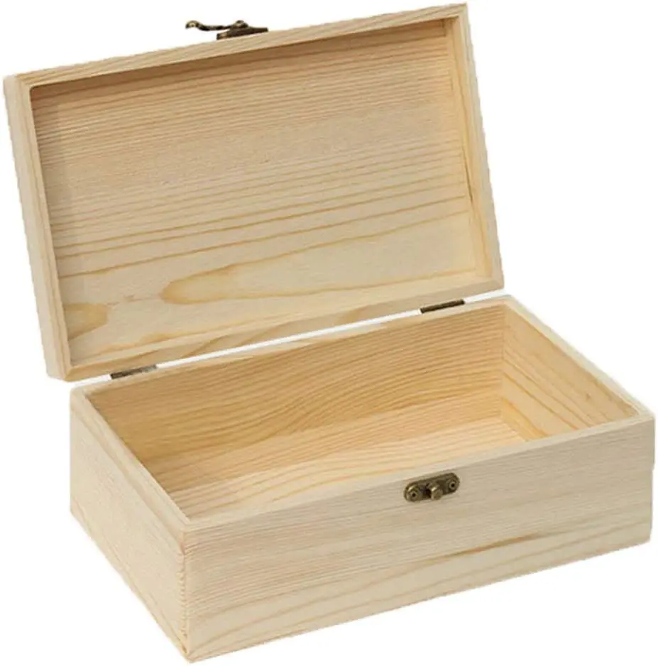 Handmade Solid Pine Wood Storage Box Natural Diy Gift Box With Hinged ...