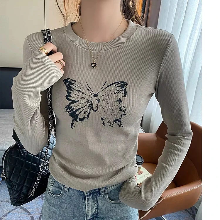 Women's Summer Slim Fit Short Naked Spicy Girl Top White Round Neck Long Sleeved T-Shirt Quick Dry Minimalist Style One Size