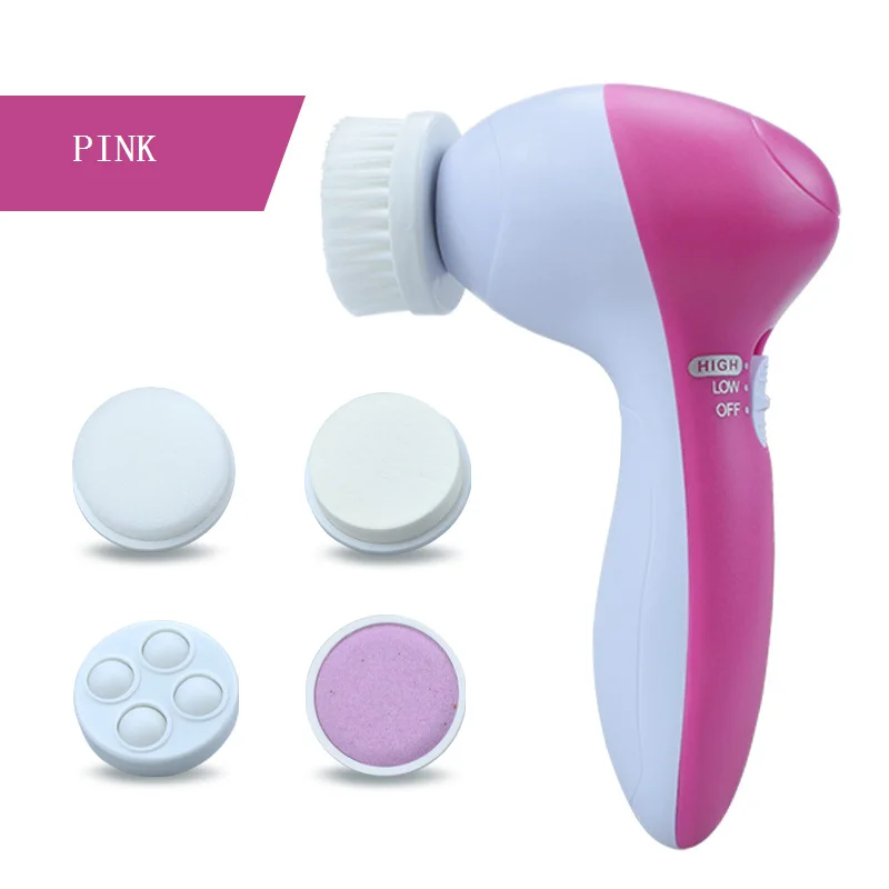 5 in 1 Face Exfoliating Electric Facial Cleaner Silicone Scrub Pore Cleaner Spin Sonic Facial Cleansing Brush for Home