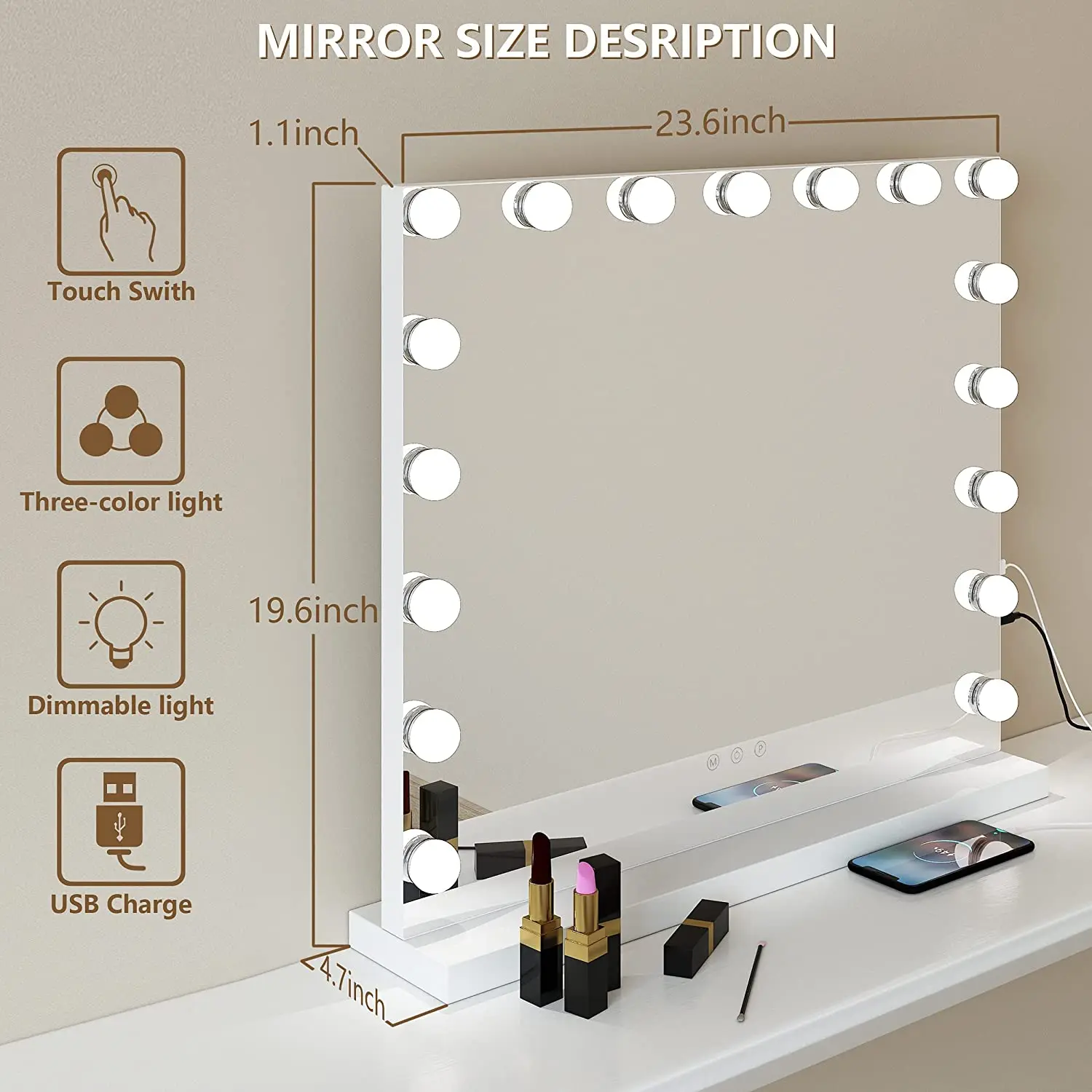 Vanity Led Standing Mirror Hollywood Style Bluetooth Vanity Mirror With