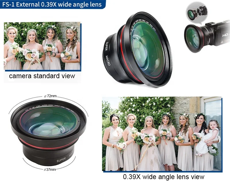 Super wide angle 140° Camera 0.39X Super Wide Angle Lens for Video Camera Camcorder