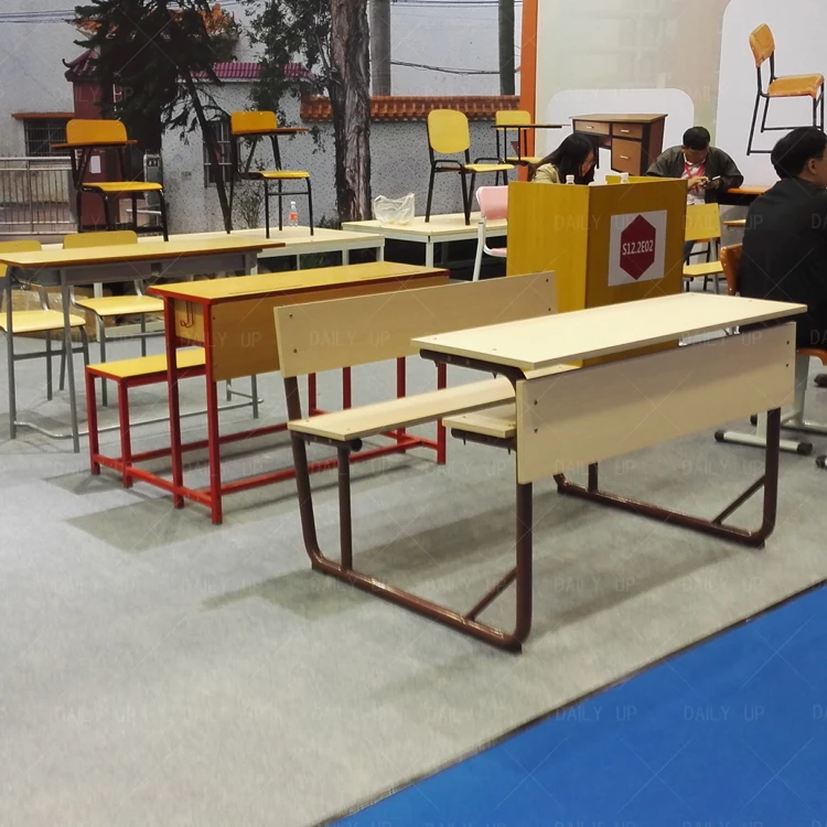 Cheap Price School Furniture Plastic Popular School Desk and Chair Double seat school desk and chair set