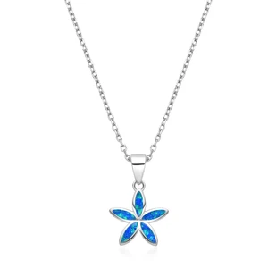 925 Sterling Silver Silvery Flower Pendant Necklace Opal Trendy Jewelry for Wedding Engagement Birthday Gifts
