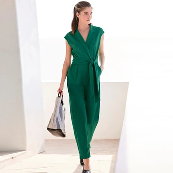 Elegant Women's Cross Neck Lace up Formal Jumpsuit with Wide Leg Waist Wrinkled Technics for Spring Summer Autumn Seasons