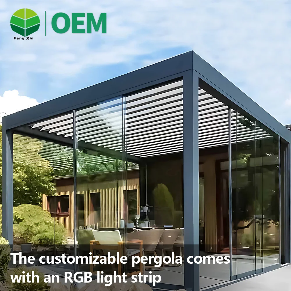 Garden Gazebo Outdoor Motorized Bioclimatica Alluminio Louvered Pergola Aluminum Roof With LED Light